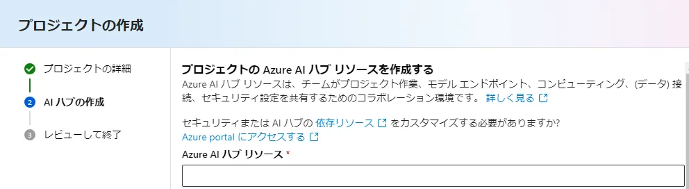 Azure AI ハブ　リソースの作成