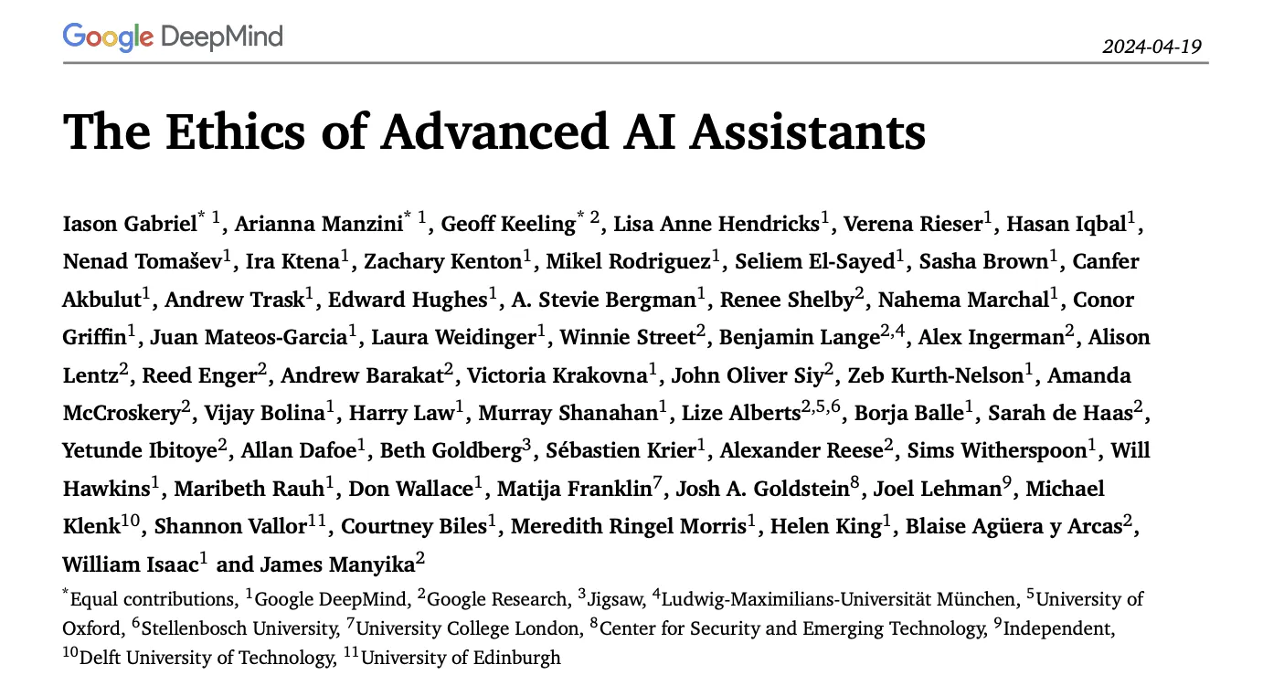 google deepmind:The Ethics of Advanced AI Assistants