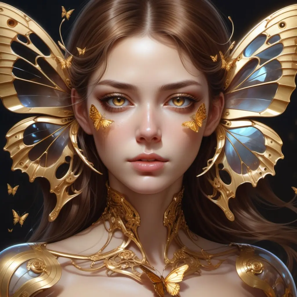 女性と金の蝶の画像